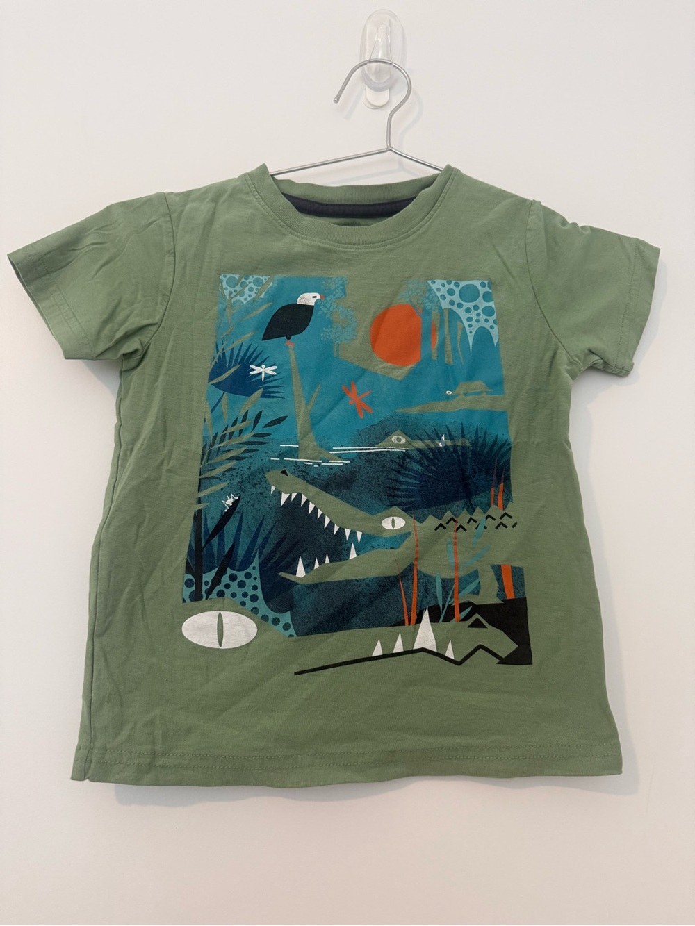 Kids Green Short Sleeve Tee with Crocodile Graphic